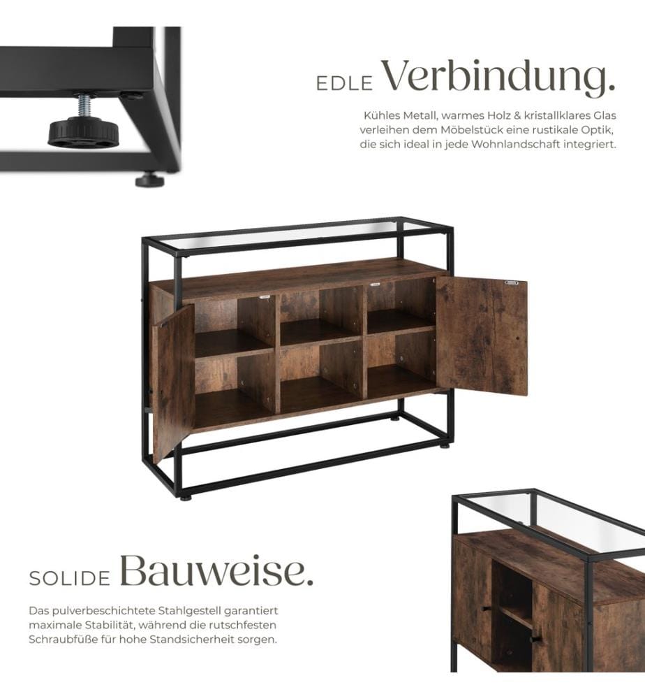 Buffet Oldham 100 x 38 x 80,5 cm - Bois foncé industriel, rustique