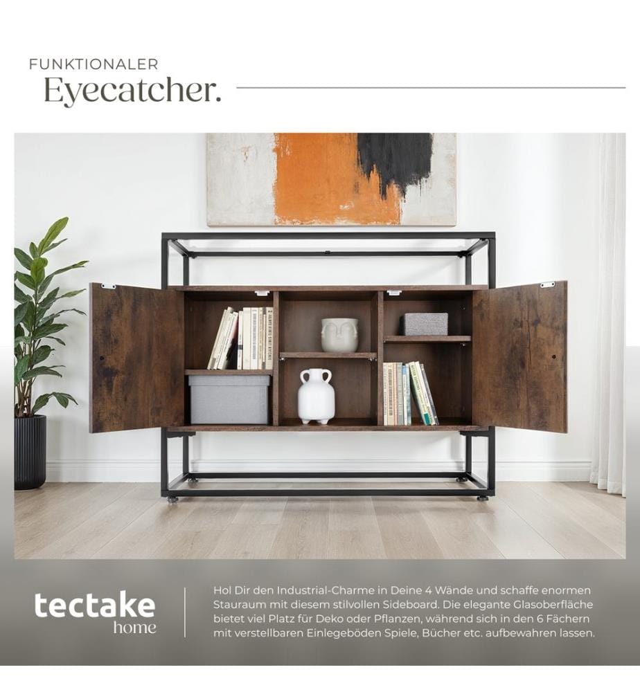 Buffet Oldham 100 x 38 x 80,5 cm - Bois foncé industriel, rustique