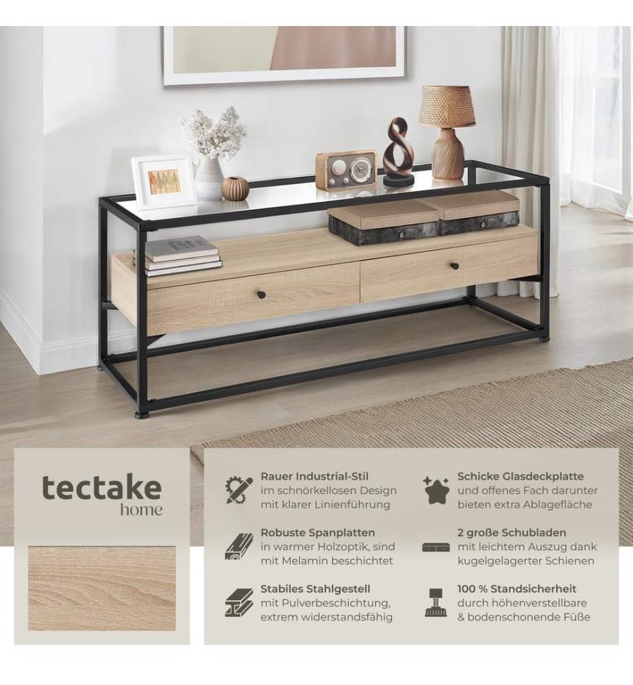 Buffet bas Maidenhead 121,5x41,5x50,5 cm - Bois clair industriel, Chêne Sonoma