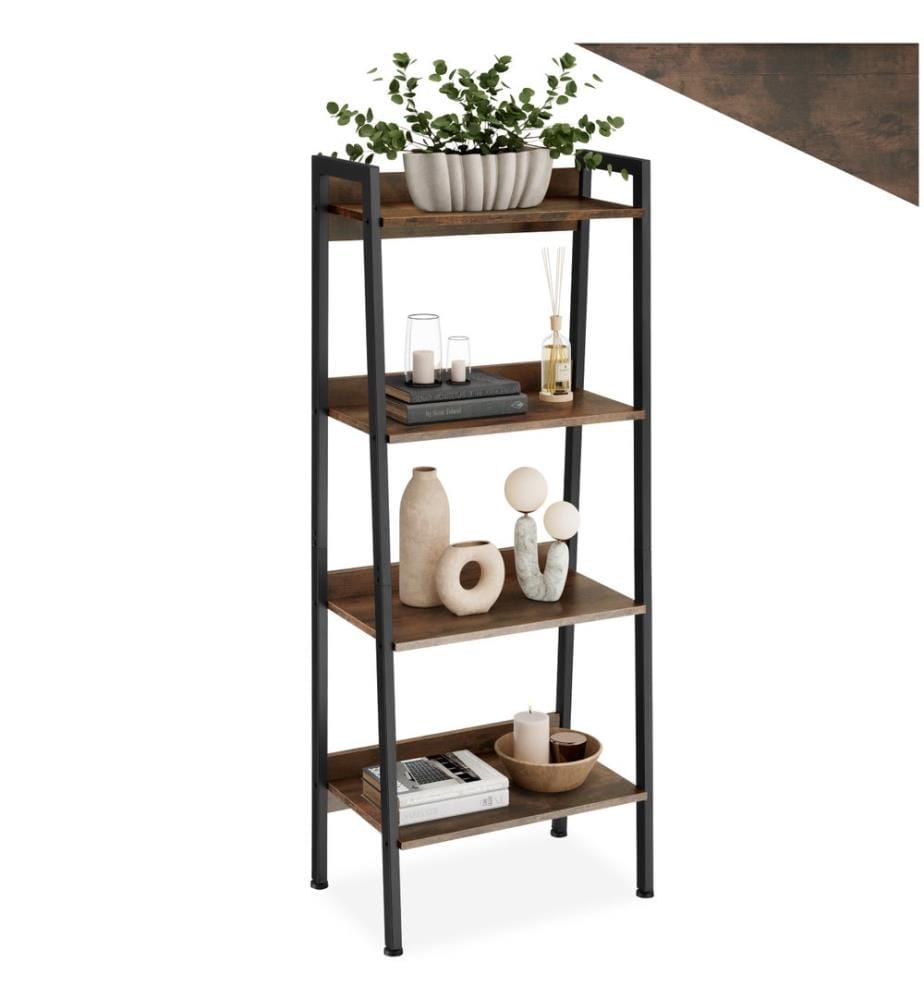 Leiterregal - 57,5 x 34 x 138 cm, Industrial Holz dunkel, rustikal