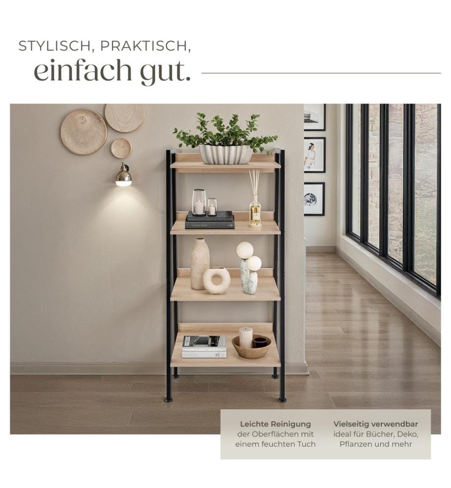 Leiterregal - 57,5 x 34 x 138 cm, Industrial Holz hell, Eiche Sonoma