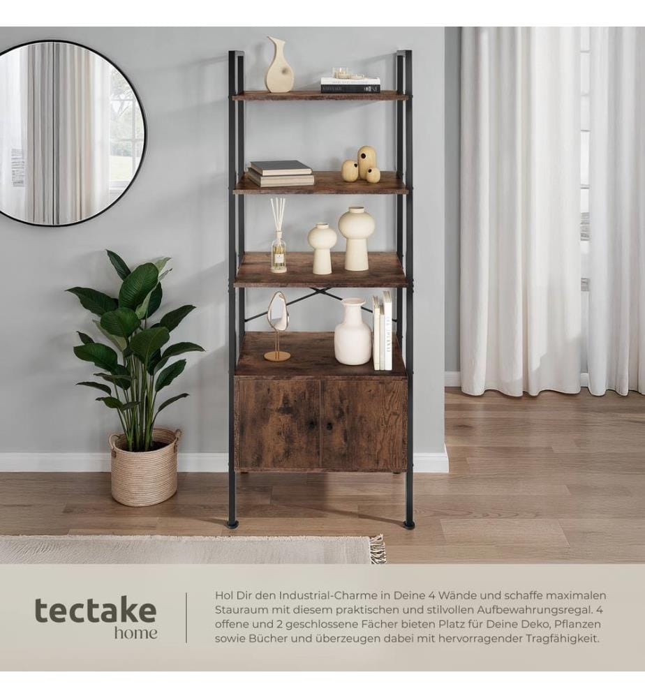 Leiterregal Brentwood 57,5x34x173 cm - Industrial Holz dunkel, rustikal