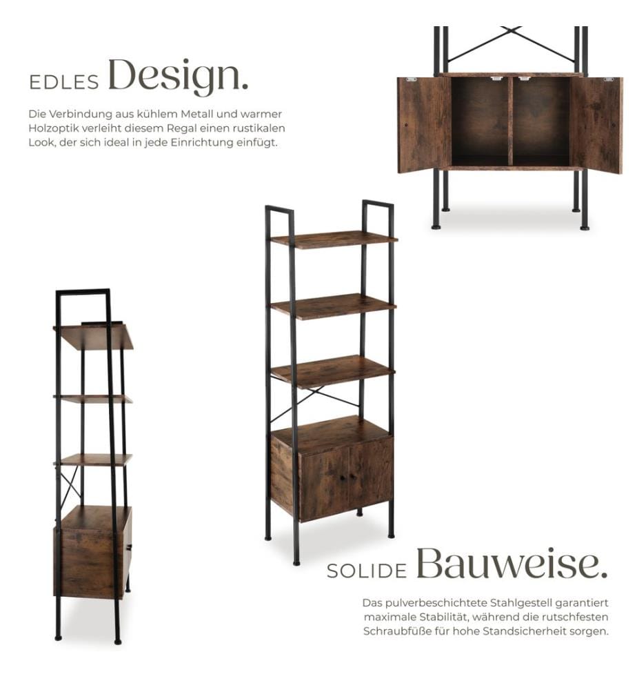 Leiterregal Brentwood 57,5x34x173 cm - Industrial Holz dunkel, rustikal