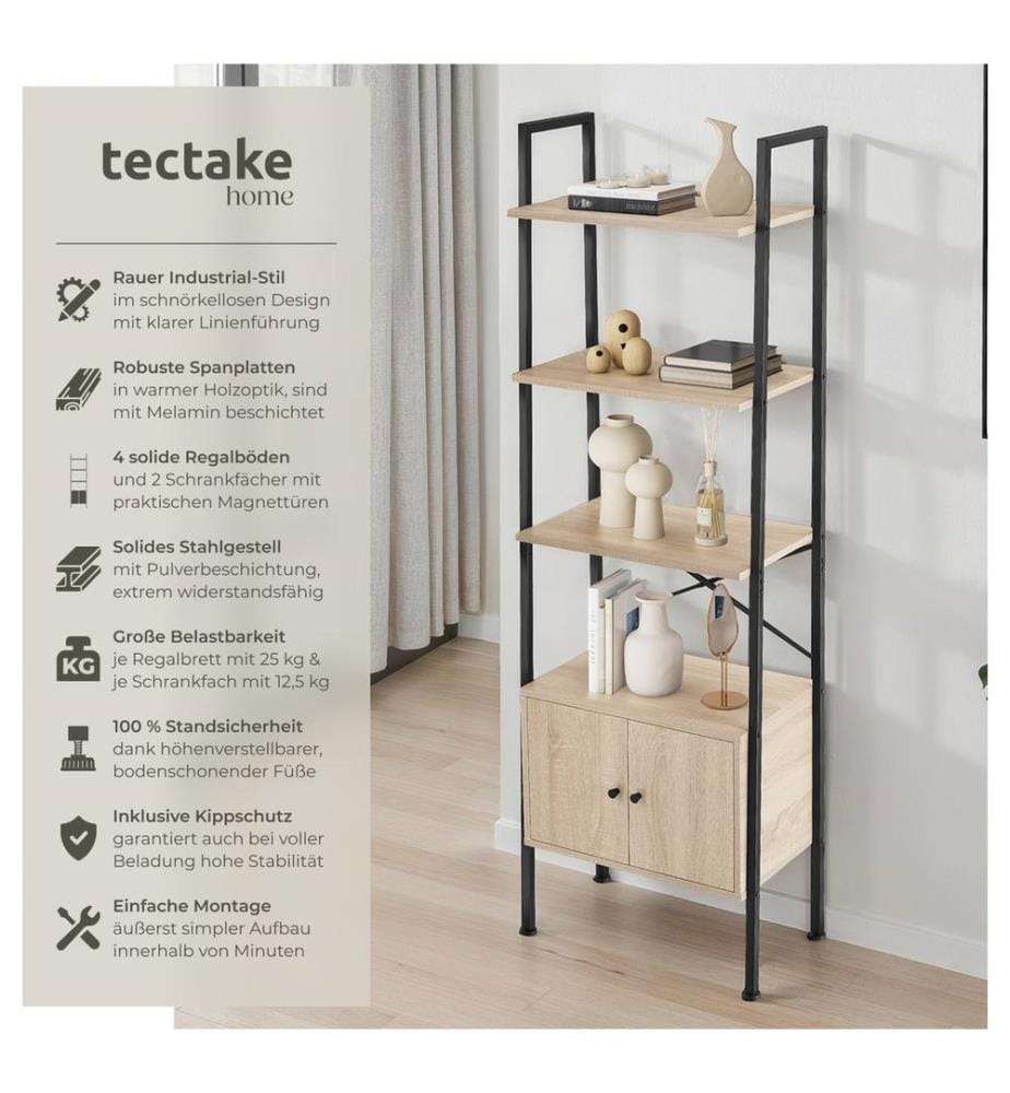 Leiterregal Brentwood 57,5x34x173 cm - Industrial Holz hell, Eiche Sonoma