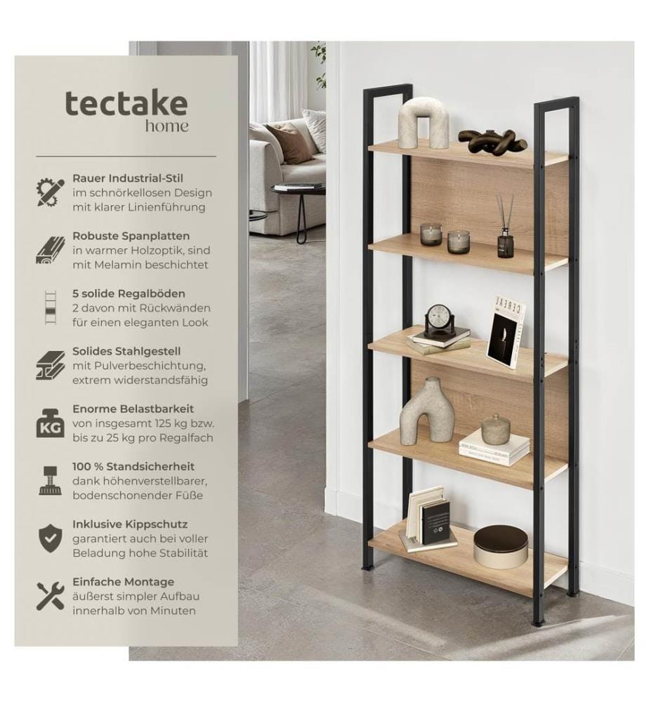 Regal Westport 62x24x165,5 cm - Industrial Holz hell, Eiche Sonoma