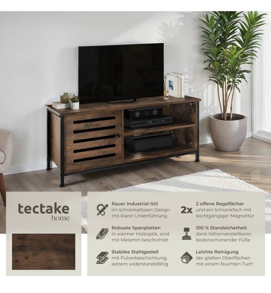 Meuble pour téléviseur Galway 110x41,5x50,5 cm - Bois foncé industriel, rustique