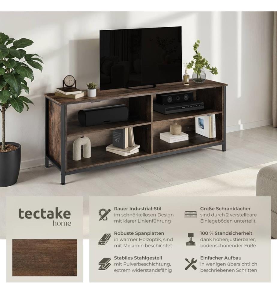 Sideboard Navan 147x41x60,5 cm - Industrial Holz dunkel, rustikal