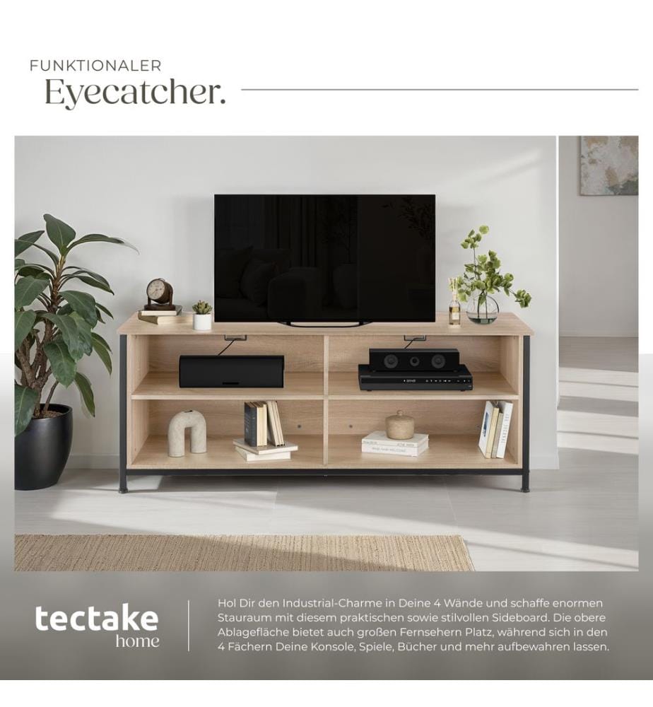 Sideboard Navan 147x41x60,5 cm - Industrial Holz hell, Eiche Sonoma