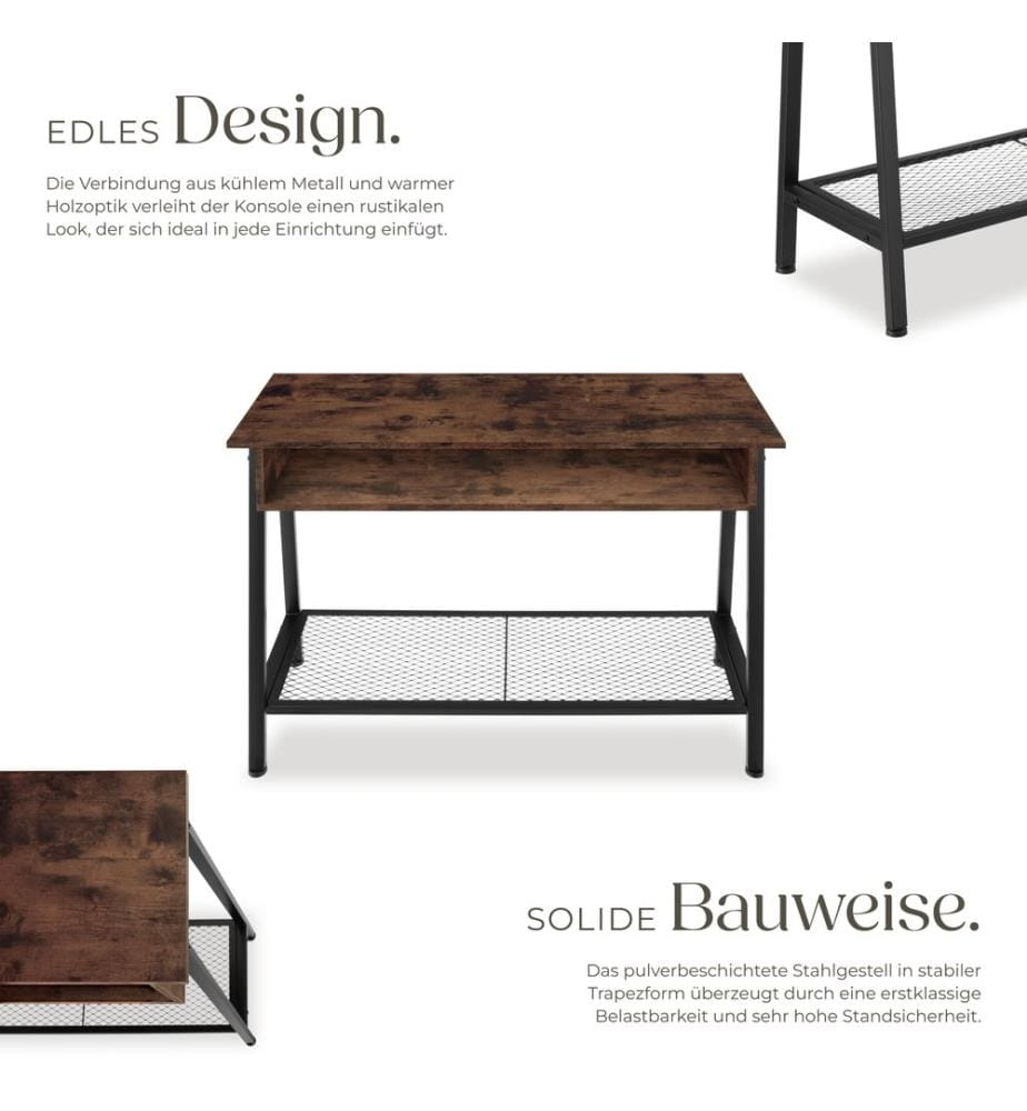 Table console Tralee 100x35x80,5 cm - Bois foncé industriel, rustique