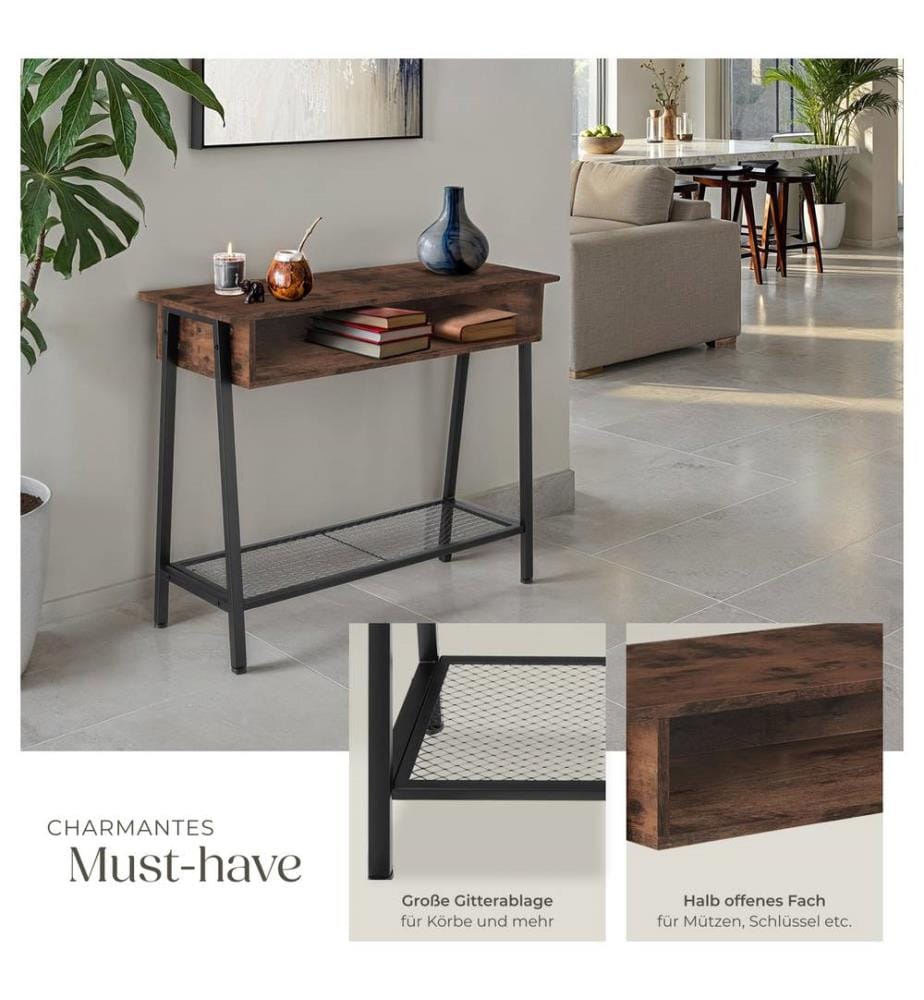 Table console Tralee 100x35x80,5 cm - Bois foncé industriel, rustique