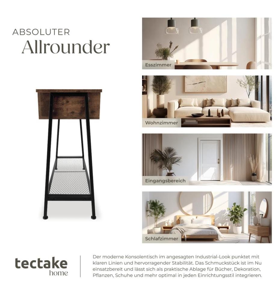 Table console Tralee 100x35x80,5 cm - Bois foncé industriel, rustique