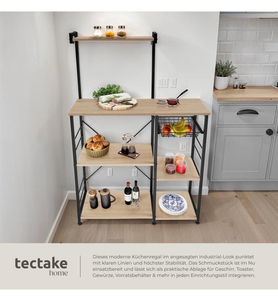 Küchenregal Crawley 90x40x131,5 cm - Industrial Holz hell, Eiche Sonoma