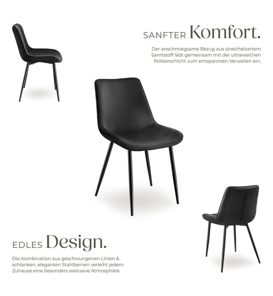 Set Stuhl Monroe Samtoptik - schwarz, 4er Set
