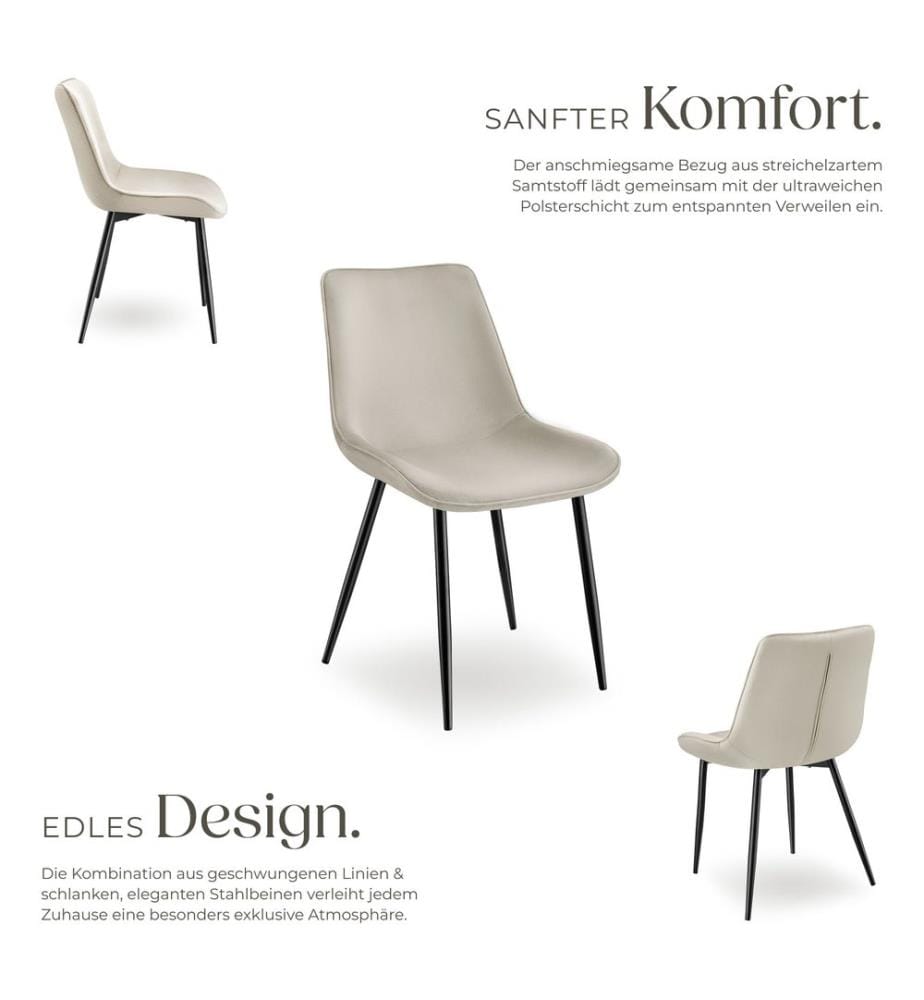 Set Stuhl Monroe Samtoptik - creme, 8er Set