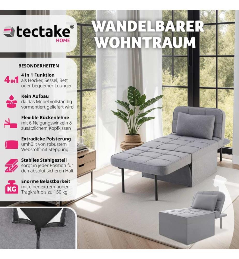 Schlafhocker Ponto, 4 in 1, 6-fach höhenverstellbar - grau