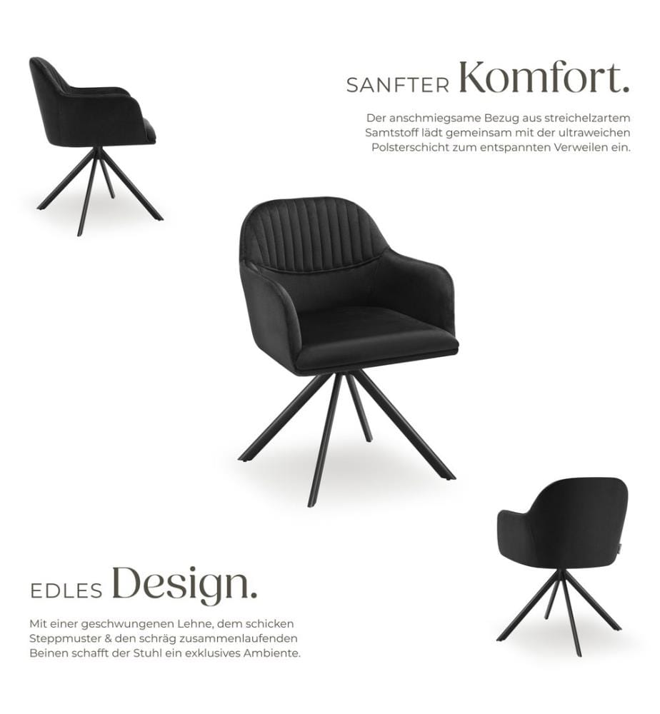 Lounge Armchair Living Room Accent Chair 360 Swivel Slim Steel Legs Velvet Fabric - blackblack, per piece