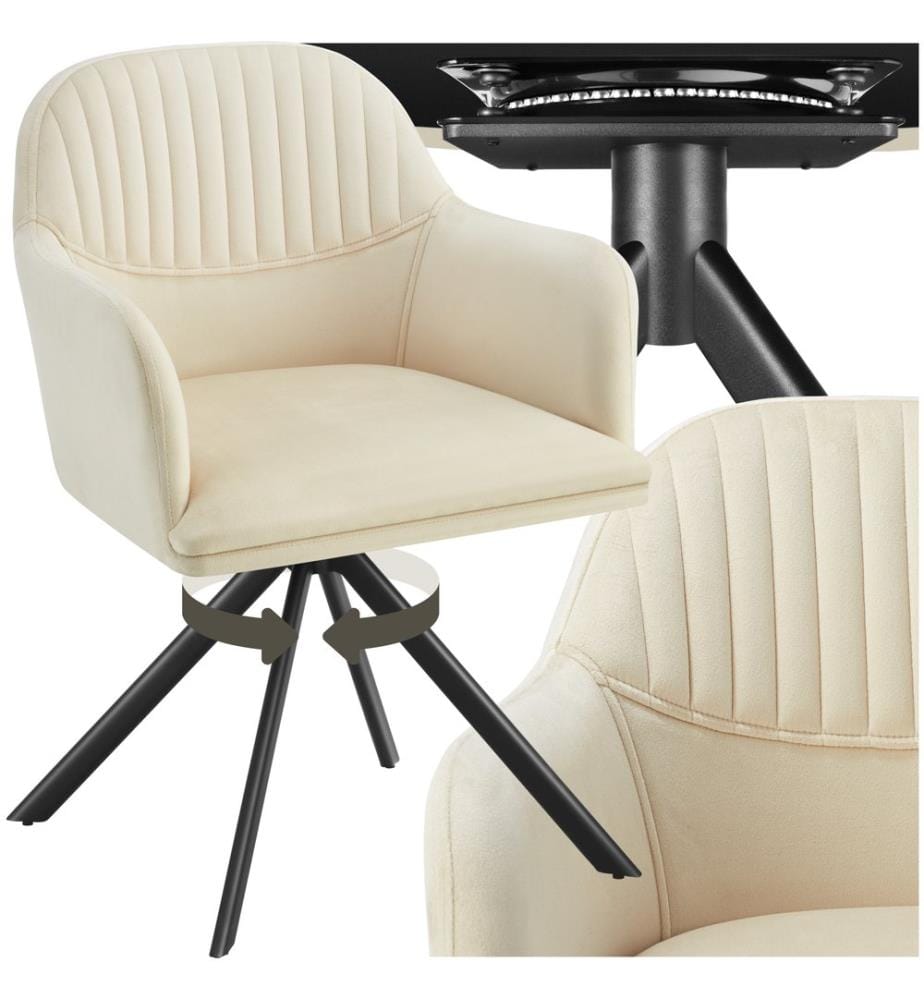 Lounge Armchair Living Room Accent Chair 360 Swivel Slim Steel Legs Velvet Fabric - creamblack, per piece