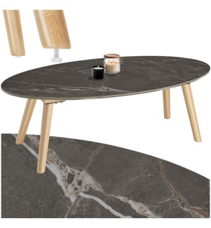 Tavolino da divano ovale Acerra, effetto marmo 100x50x34,5 cm - naturale