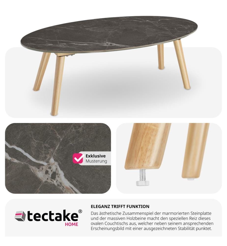 Coffee Table Side Table Nesting Table with Marble Effect Tabletop Tree 100 x 50 x 345 cm - nature