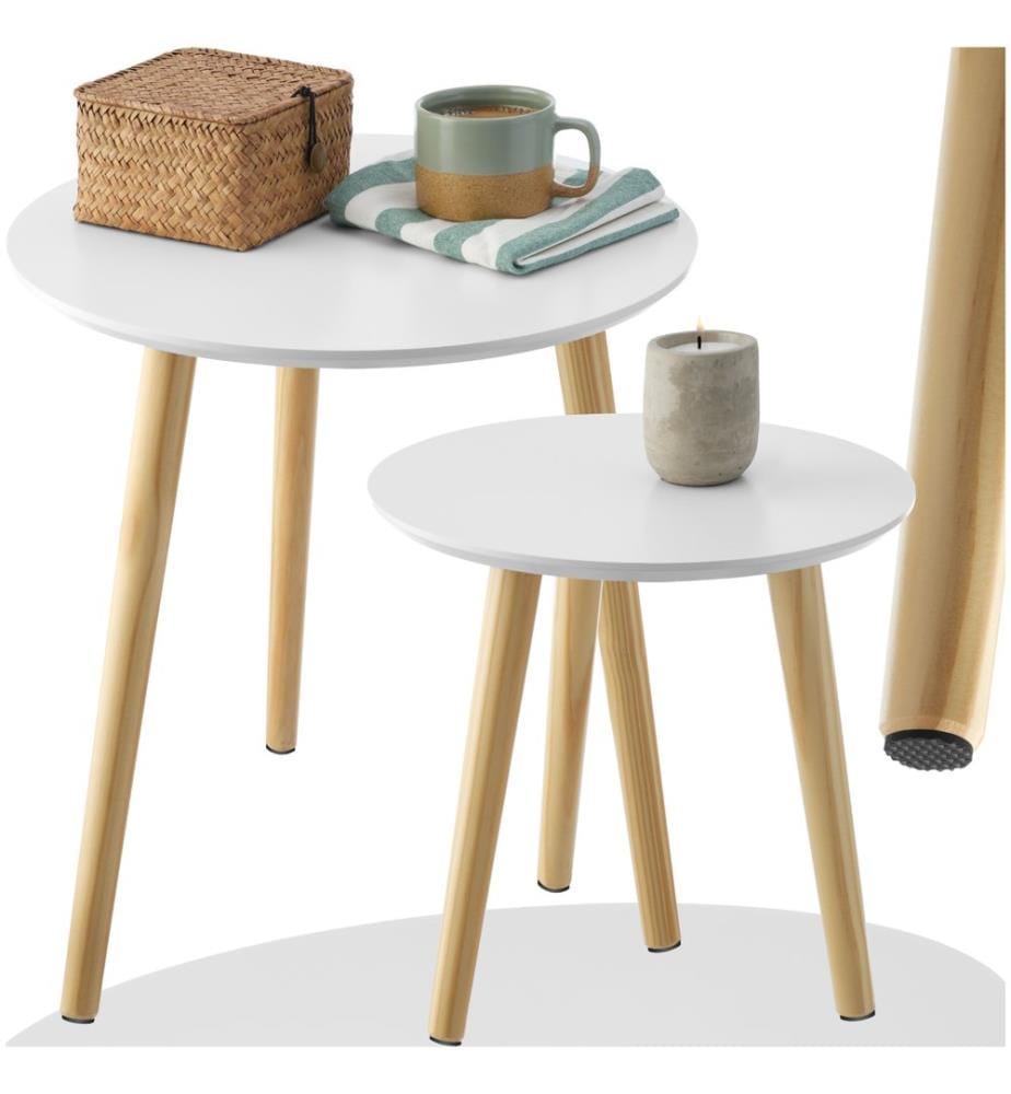 2er Set Beistelltisch Skaland mit Holzbeinen im Skandi-Style - braunweiss