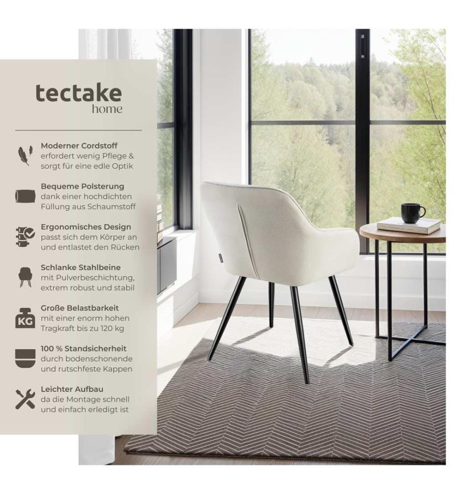 Dining Chair Marilyn - corduroy look, upholstered, armchair, continuous backrest - creamblack, per piece