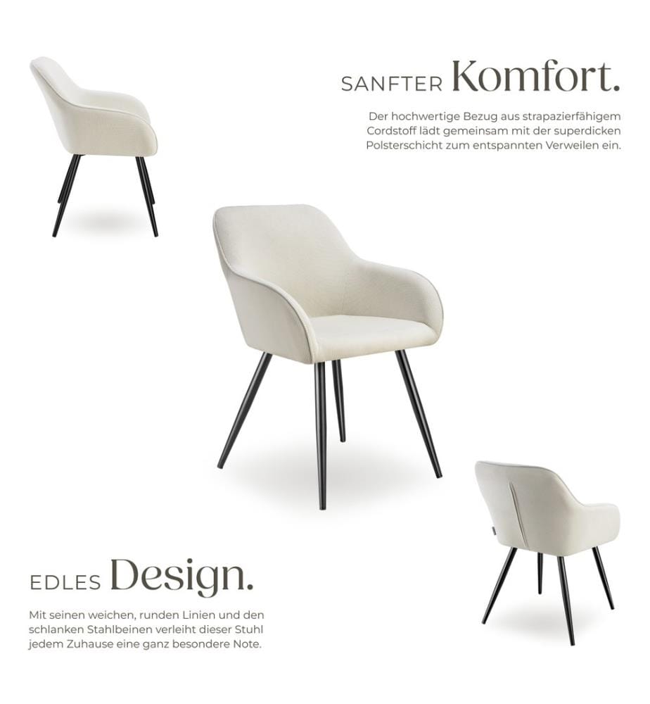 Dining Chair Marilyn - corduroy look, upholstered, armchair, continuous backrest - creamblack, per piece