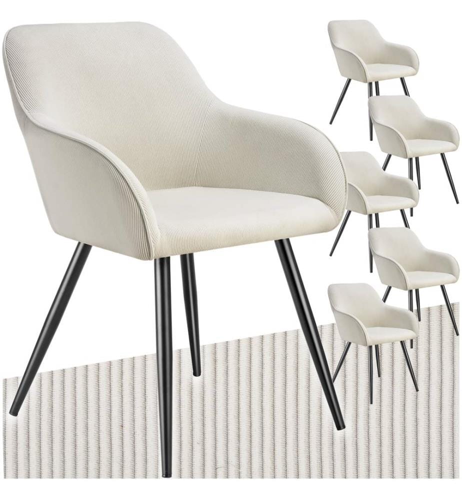 Sedia Marilyn, velluto a coste, imbottita - cremanero, Set di 6