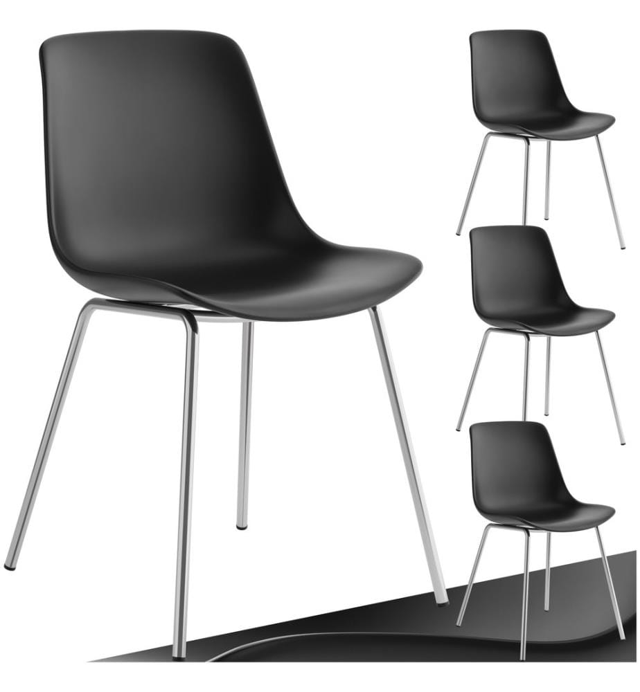 Dining Chair Mave - large plastic seat, ergonomic, high backrest, 120 kg load capacity - blackchrome, Set of 4