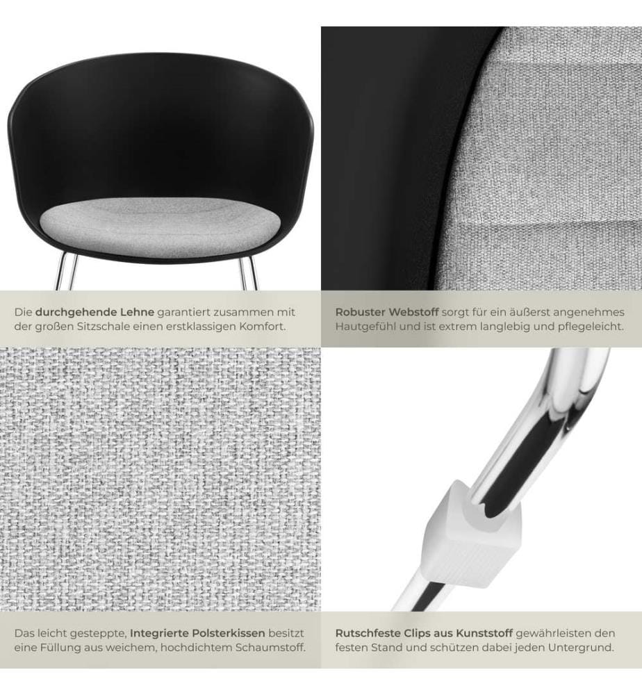 Fauteuils avec accoudoirs en plastique LOGART rembourrés - Lot de 6