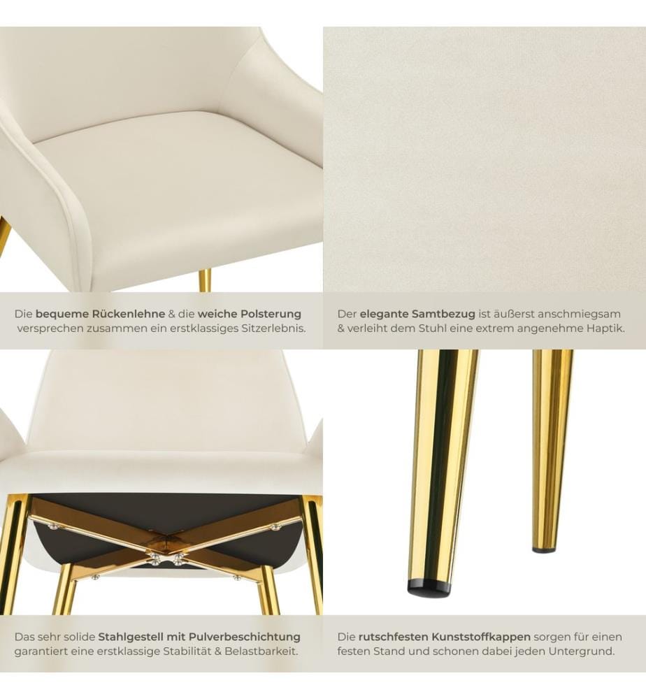 Polsterstuhl Avane, Samtoptik, Belastbarkeit 120 kg - beige, 2er Set