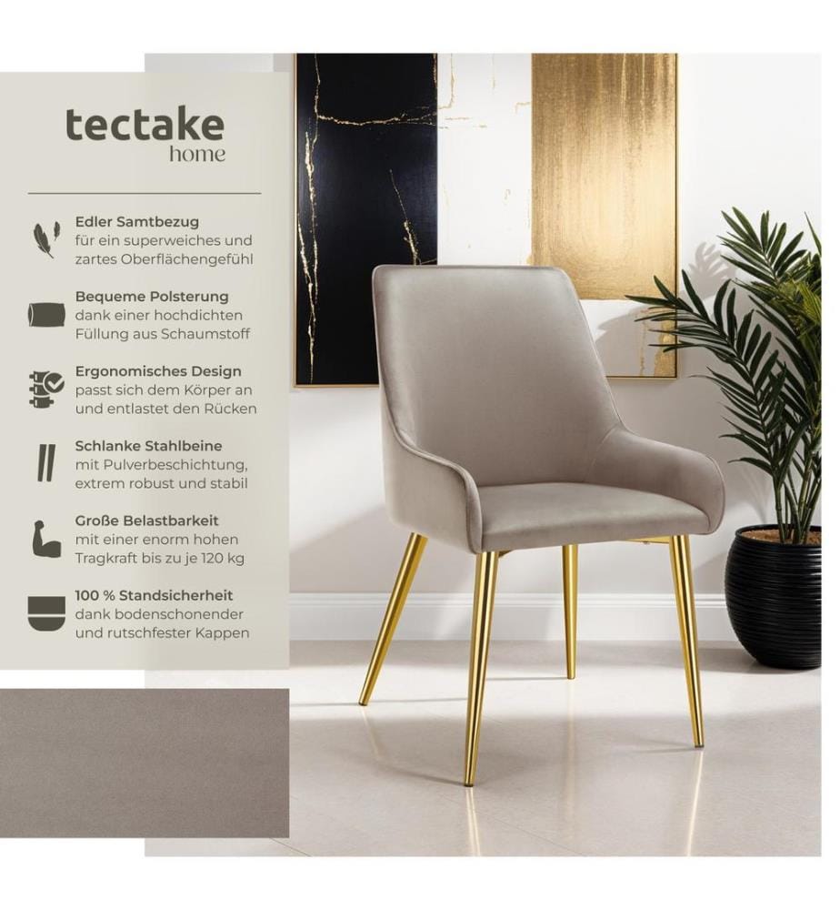 Polsterstuhl Avane, Samtoptik, Belastbarkeit 120 kg - taupe, 4er Set