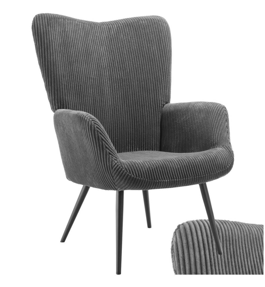 Sessel Hygge gepolstert, ergonomisch, Belastbarkeit 150 kg - ohne Hocker, Breitcord anthrazitschwarz