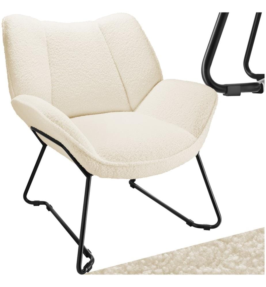 Fauteuil KJELD bouclé rembourré avec une capacité de charge de 120 kg - crème-blanc