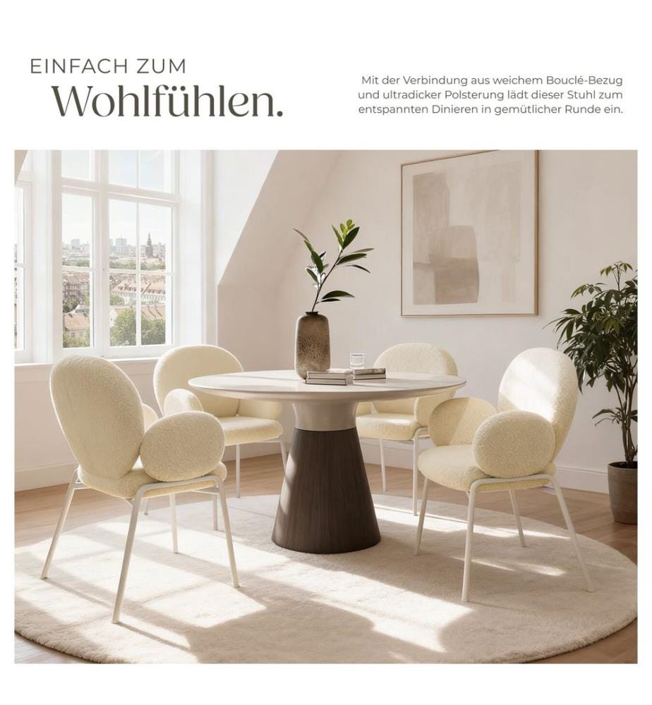 Stuhl Scandi gepolstert, Bouclé-Stoff - creme, 2er Set