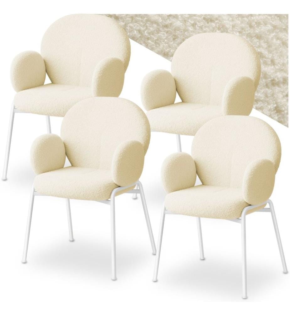 Stuhl Scandi gepolstert, Bouclé-Stoff - creme, 4er Set