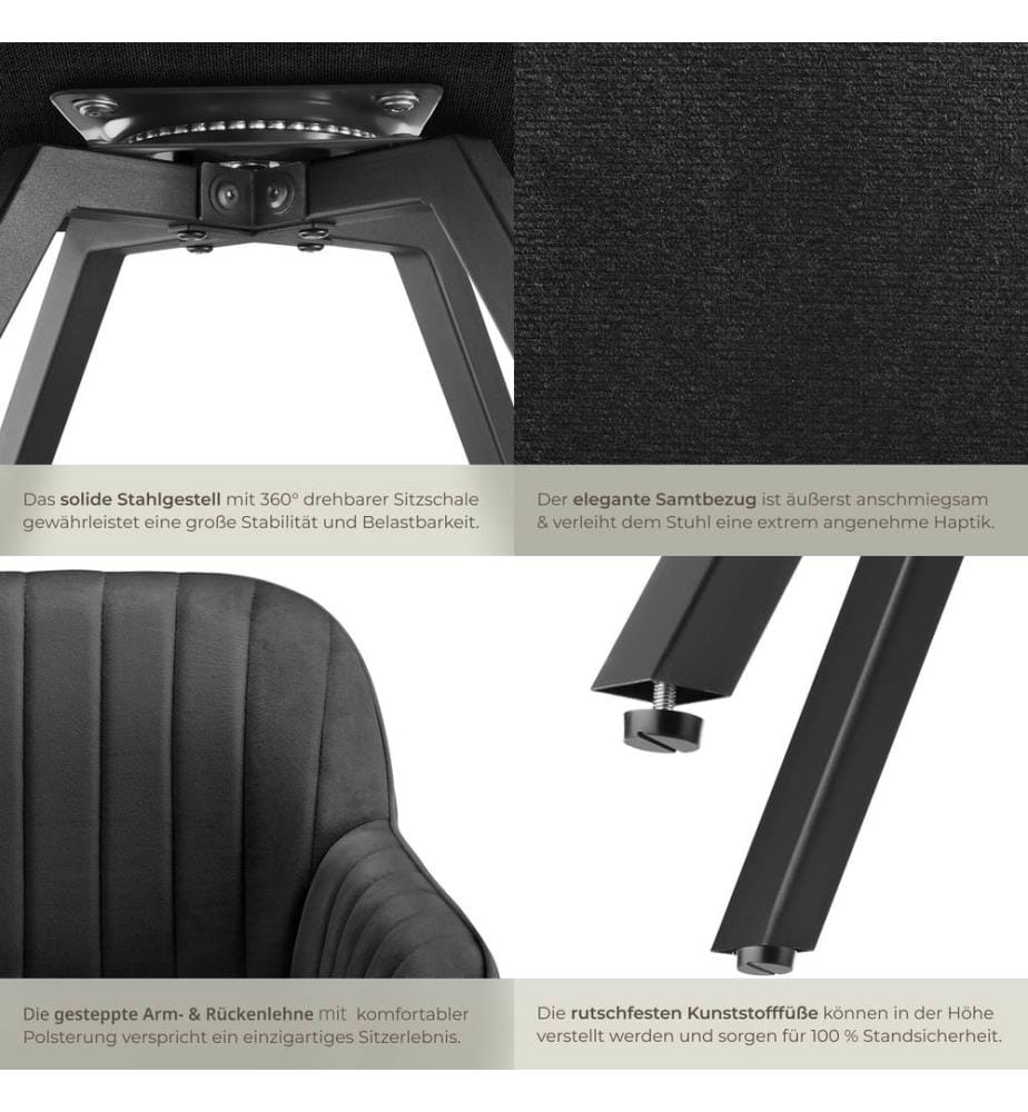 Drehbarer Armlehnstuhl Snug Samtoptik, gepolstert - schwarz, 4er Set
