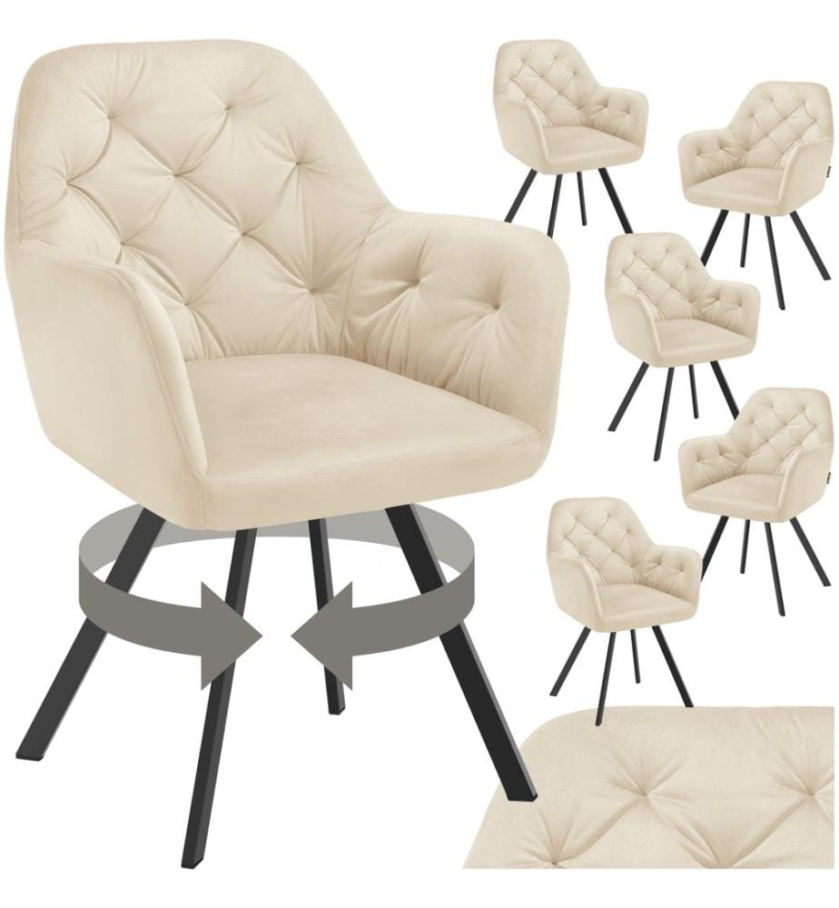 Armchair Lucia - padded, quilted pattern, 180 degree swivel chair - cream, Set of 6