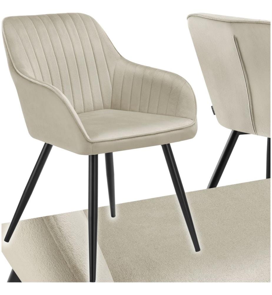 Chair Marilyn - velvet look, quilted, continuous backrest, slim steel legs - creamblack, per piece