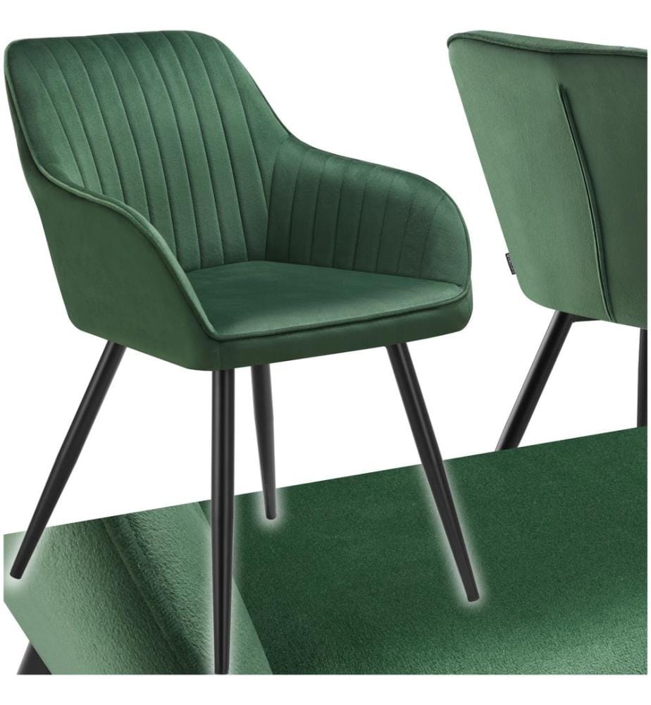 Chair Marilyn - velvet look, quilted, continuous backrest, slim steel legs - dark green black, per piece