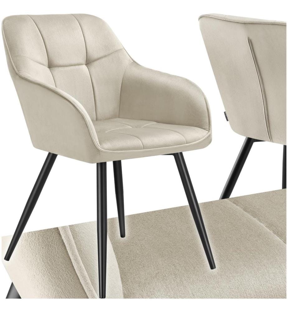 Dining Chair Marilyn - velvet look, quilted pattern - creamblack, per piece