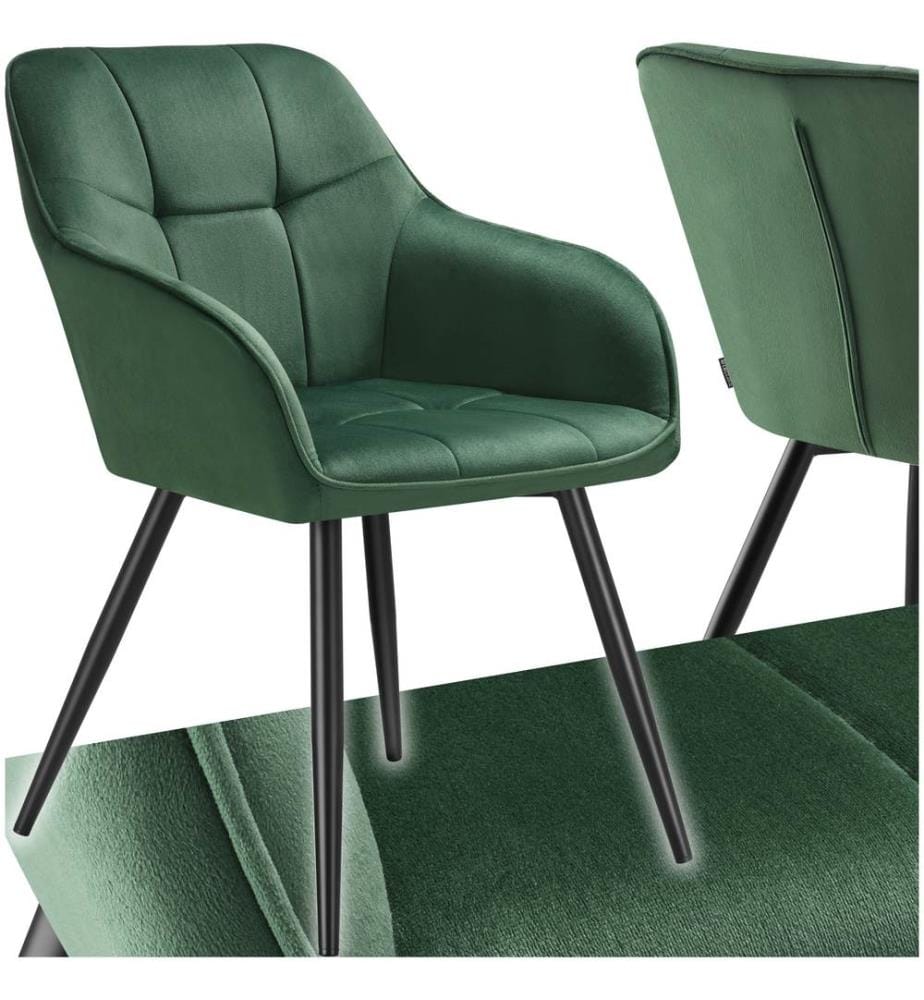 Dining Chair Marilyn - velvet look, quilted pattern - dark green black, per piece