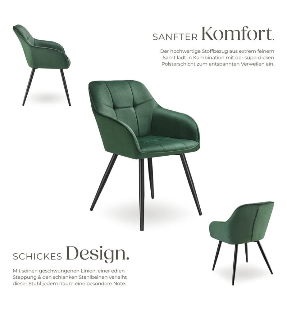 Dining Chair Marilyn - velvet look, quilted pattern - dark green black, per piece
