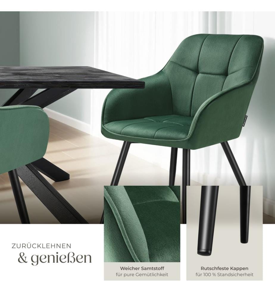 Dining Chair Marilyn - velvet look, quilted pattern - dark green black, per piece