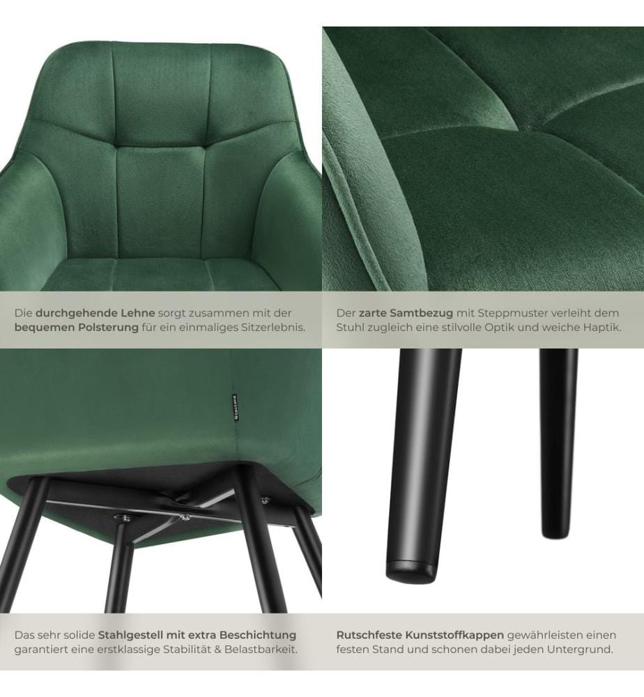 Dining Chair Marilyn - velvet look, quilted pattern - dark green black, per piece