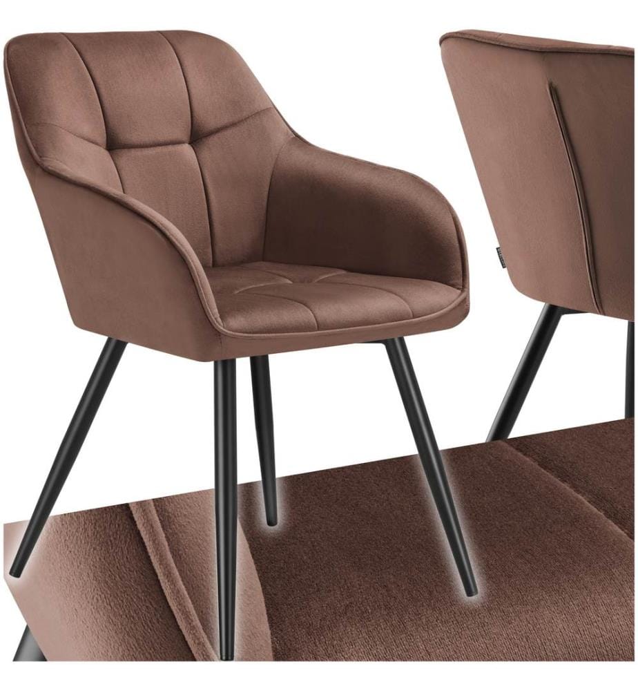 Dining Chair Marilyn - velvet look, quilted pattern - brownblack, per piece