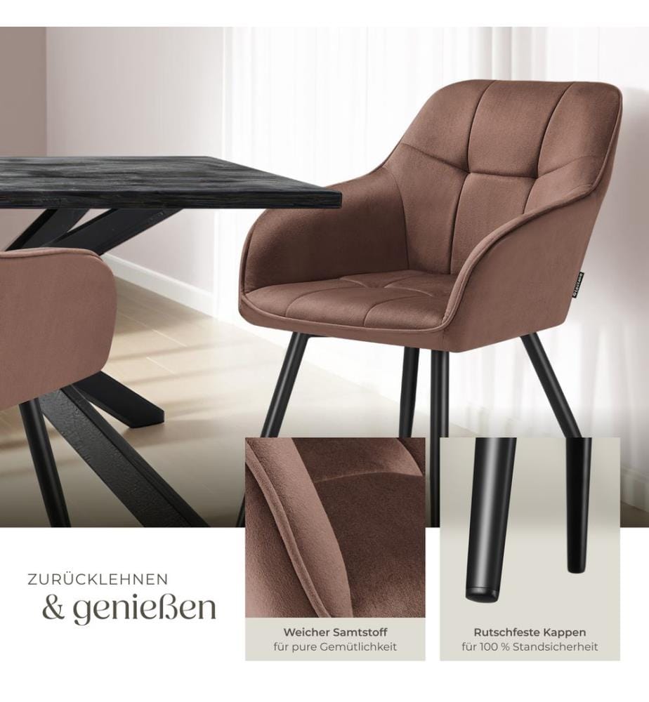 Dining Chair Marilyn - velvet look, quilted pattern - brownblack, per piece