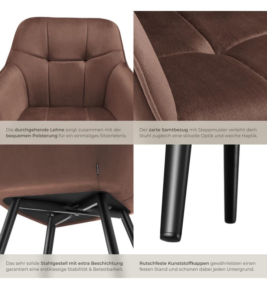 Dining Chair Marilyn - velvet look, quilted pattern - brownblack, per piece