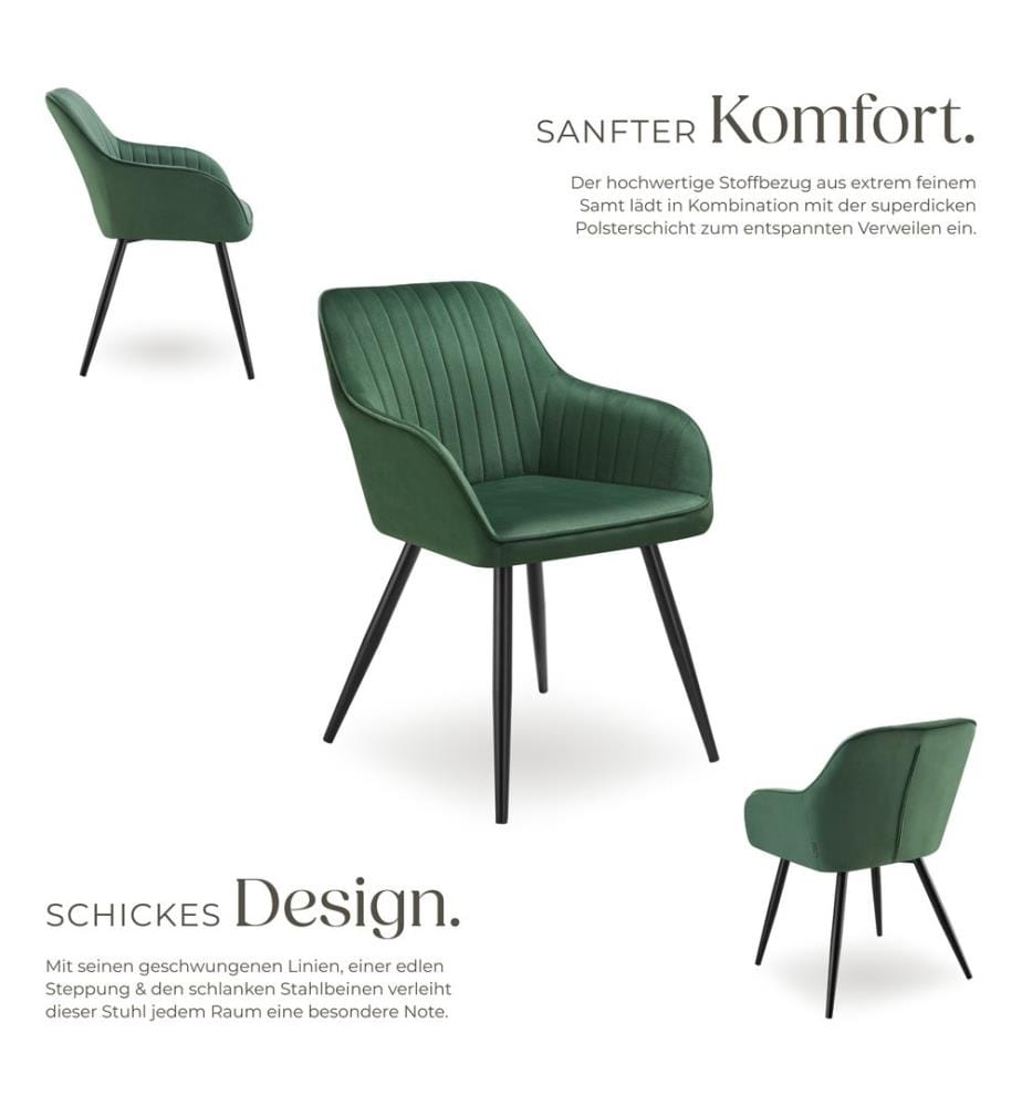 Sedia Marilyn, effetto velluto, trapuntata - verde scuronero, Set di 4