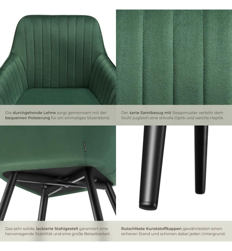 Sedia Marilyn, effetto velluto, trapuntata - verde scuronero, Set di 4