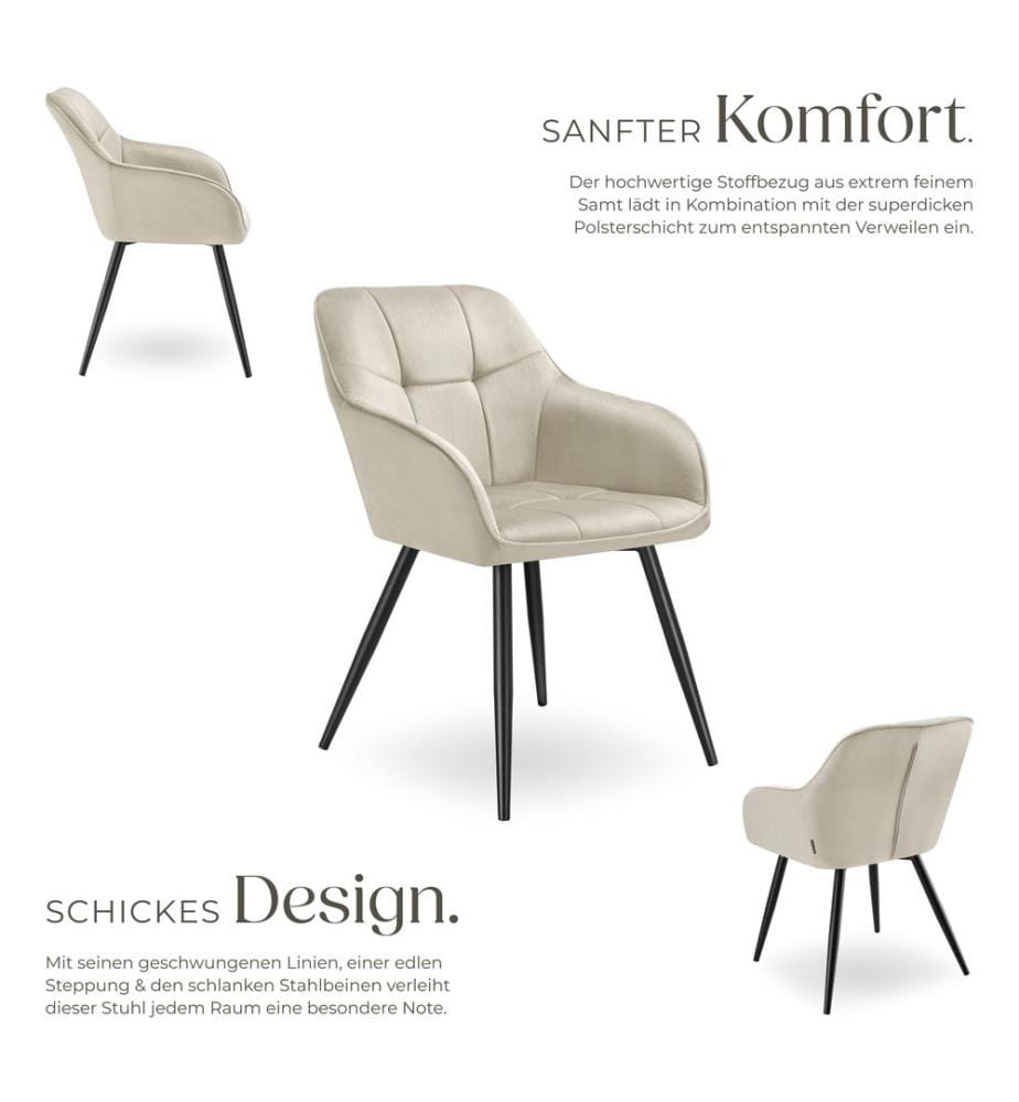 Dining Chair Marilyn - velvet look, quilted pattern - creamblack, Set of 4